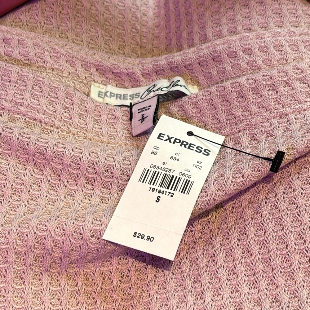 EXPRESS | One Eleven - Pink Waffle Knit Short Sleeve Top - Small - Picture 5 of 6